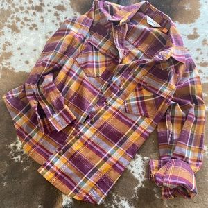 Plaid button down cotton/poly blend/gently worn